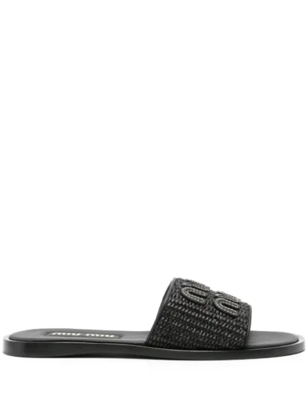 Miu Miu Raffia effect woven Black slides