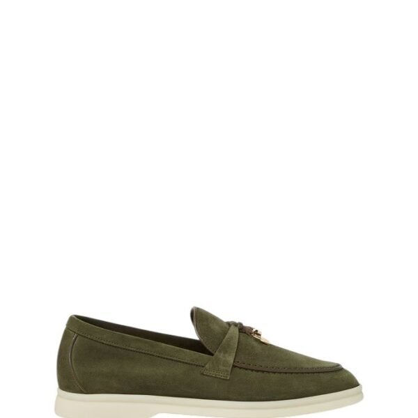 Loro Piana Summer Charms Walk Loafer Suede Ribbon Green