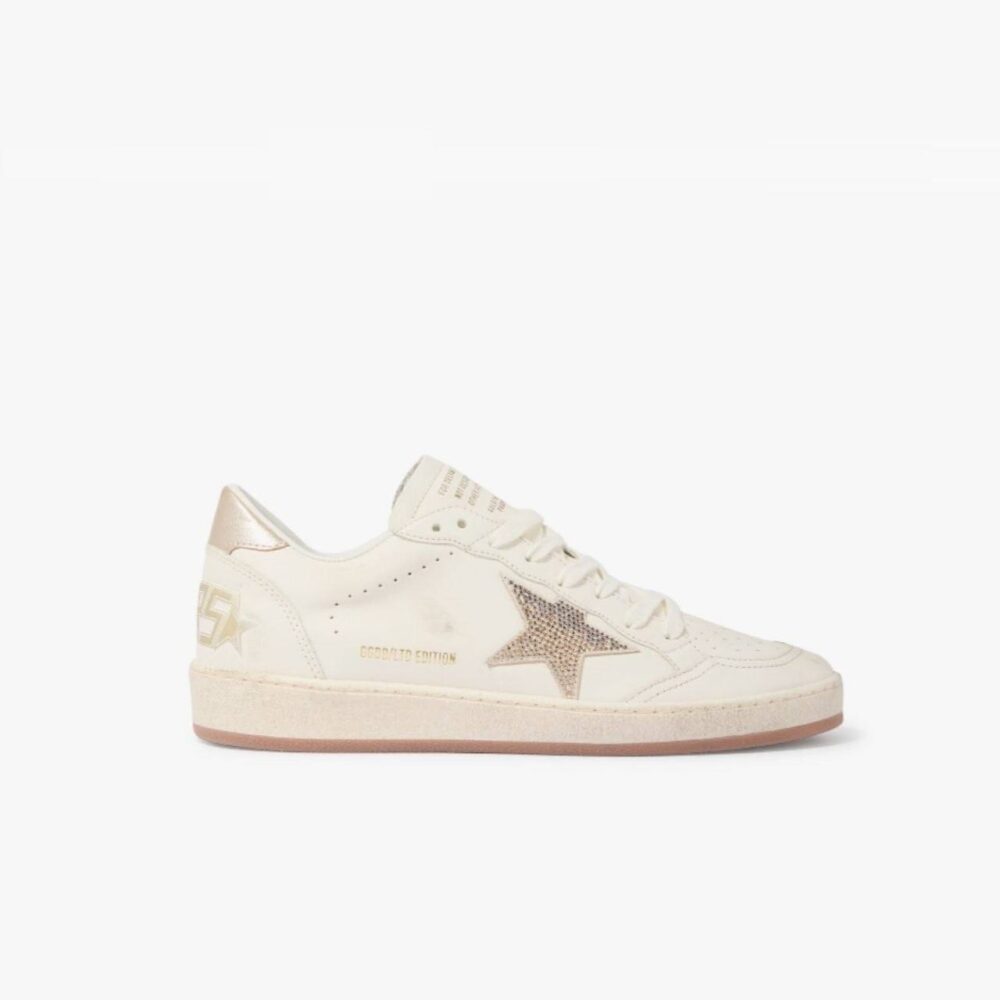 Golden Goose Women’s Ball Star in white leather with crystal star and metallic heel tab