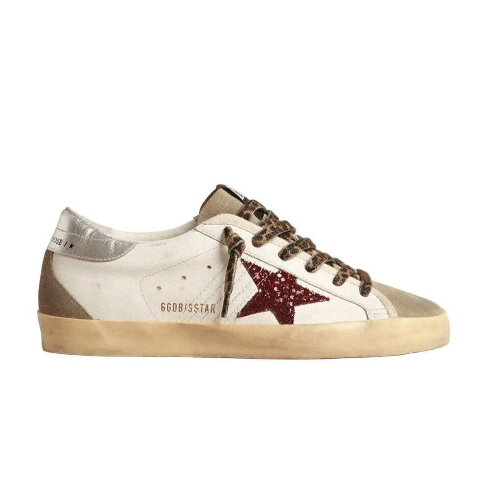 Golden Goose super-star with burgundy glitter star and silver heel tap